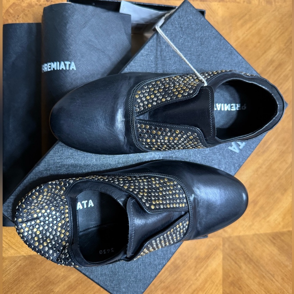 Premiata Black Leather Shoes with Gold Accents - Picture 9 of 13